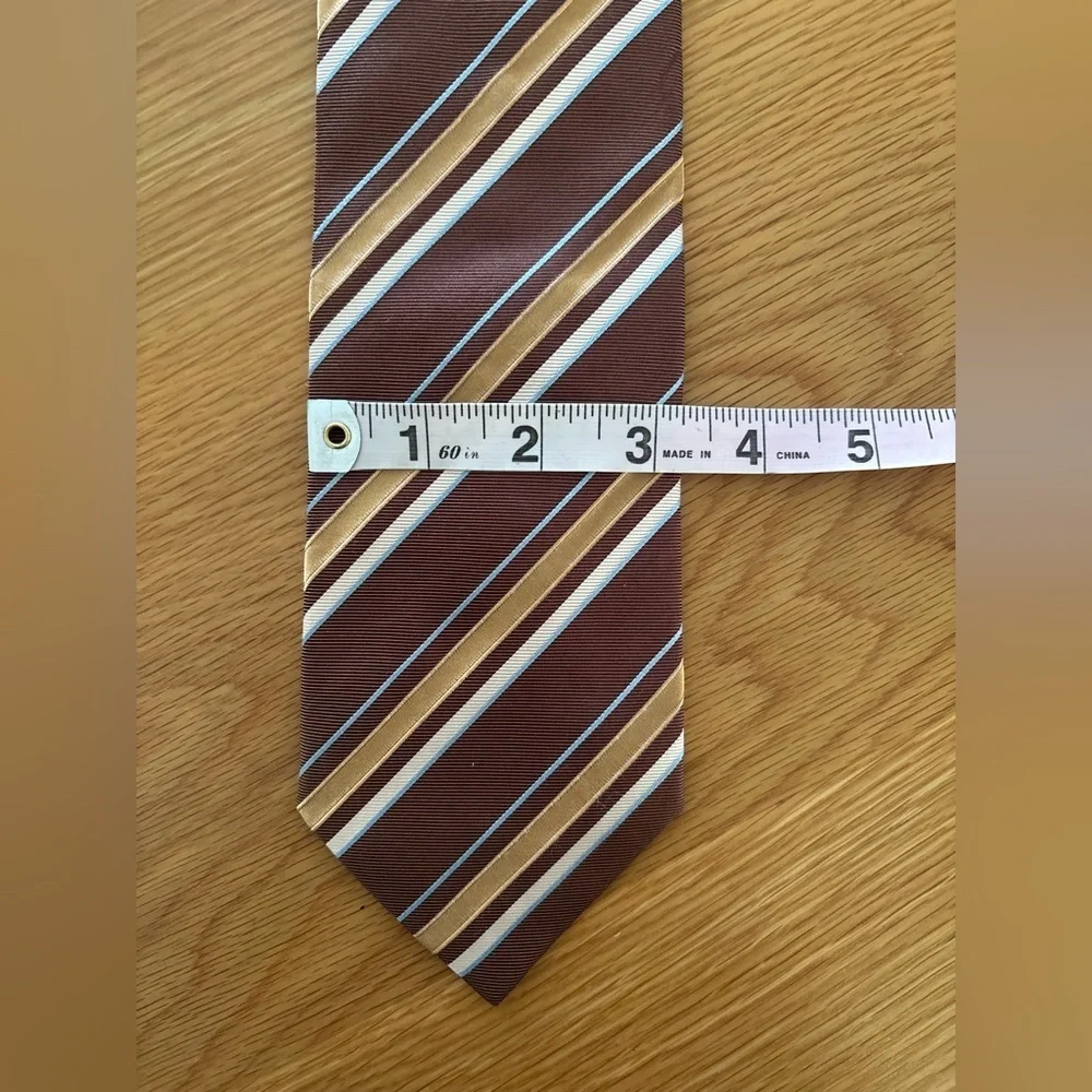 Hugo Boss Necktie Striped Silk 3.25” Made In Italy Brown Blue